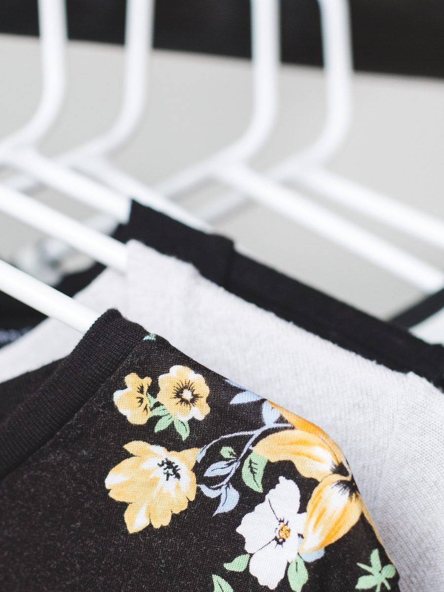 Fleur printed silk shirt on hangers